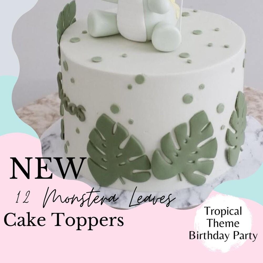 12 Fondant Monstera Leaf Cake Toppers: Handmade Jungle Safari Decor
